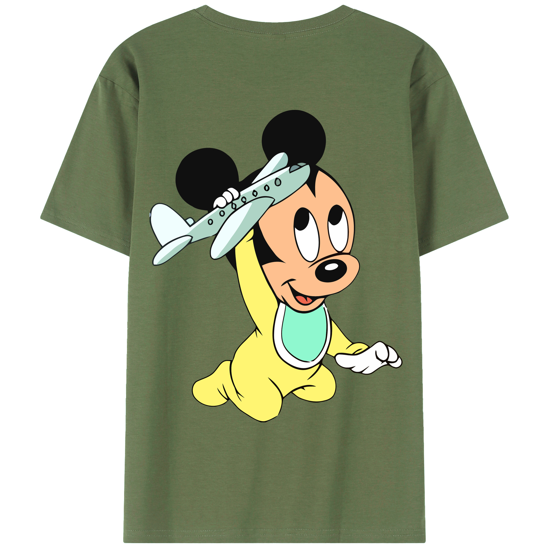 ミッキーマウス Mickey Mouse 綿100％ メンズ半袖Tシャツ（バックプリント） 通気性